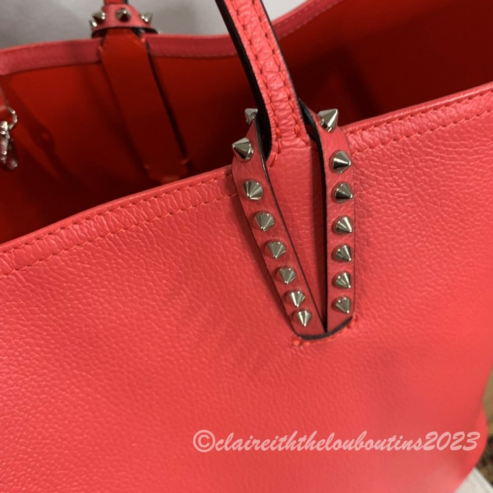 Louboutin Cabata Large Begonia Pink Leather Studded Tote EUC - Picture 7 of 8
